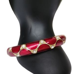 Vintage JTF Signed Ruby Red Diamond Accent Clamper Bracelet